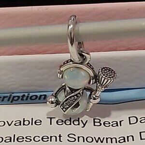 Authentic PANDORA STERLING SILVER OPALESCENT SNOWMAN DANGLE CHARM 792981C01